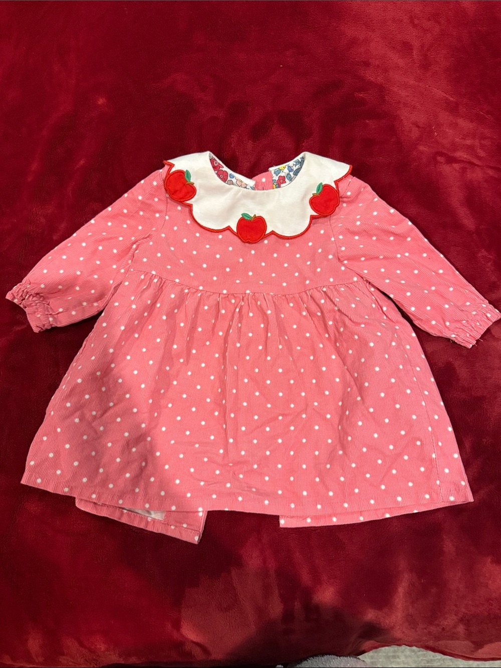 Baby Boden Apple print corduroy dress
